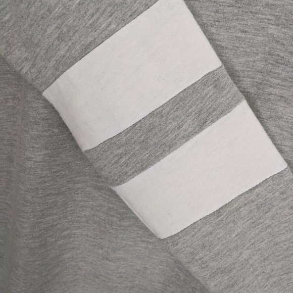 Cozy Long-Sleeved Sweatshirt Dress | Grey | White Striped Sleeves | Size: XS - Picture 2 of 4